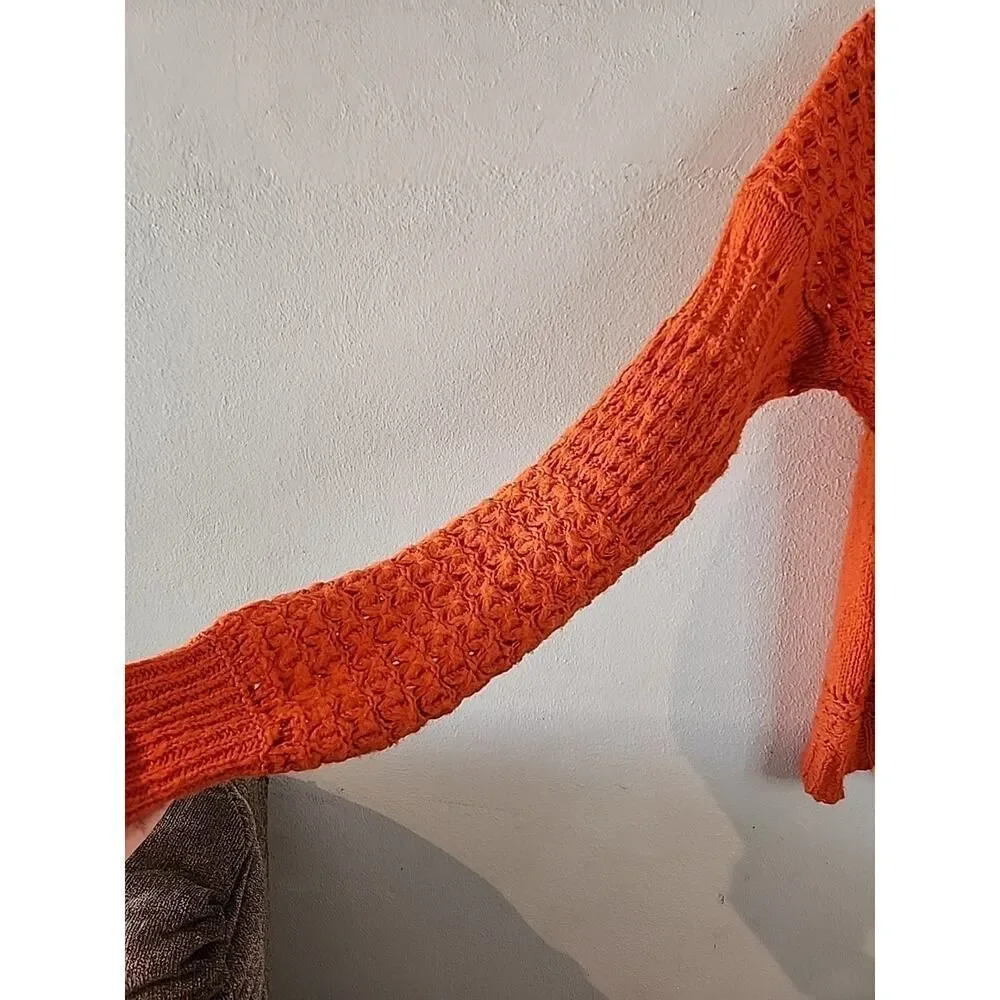 FREE PEOPLE ORANGE Crashing Waves Pullover Chunky Knit Oversize Sweater Size S